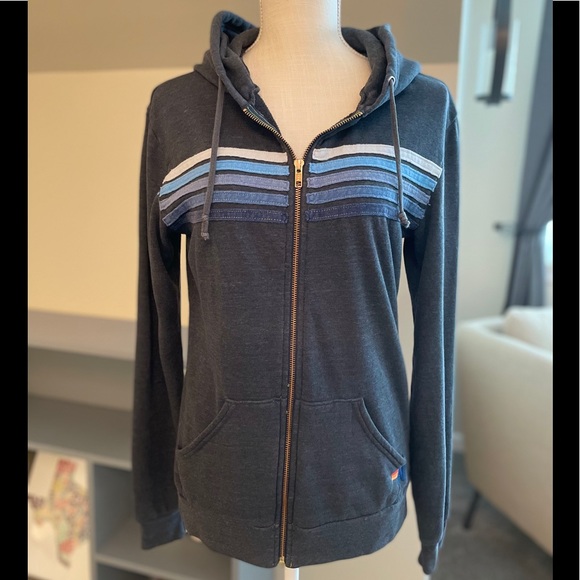 Aviator Nation Charcoal Hoodie Blue Striped M - Picture 3 of 11